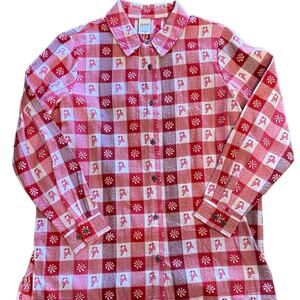 Blair Peppermint Red and White Casual Button Down Christmas Shirt Ladies Medium